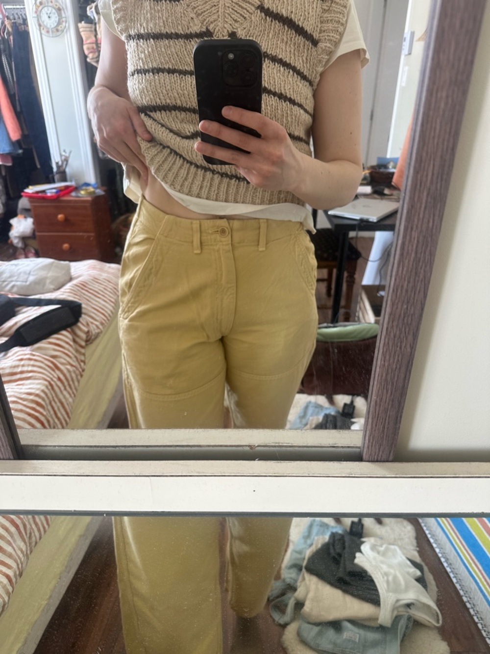 Ozma of California cotton Casual High-Rise Mustard Yellow Pants